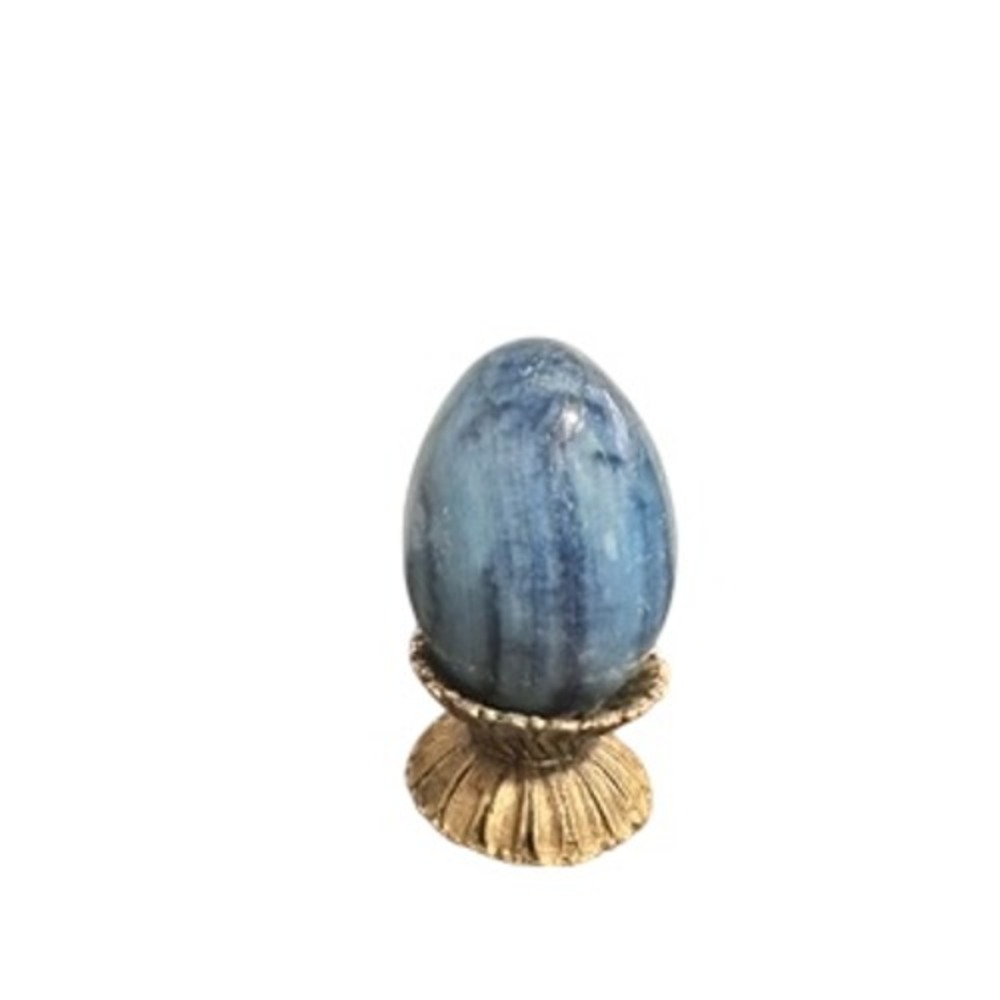 Blue Marble Polished Stone Egg The  Gold Tone Pedestal Stand is not included